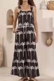 Casual Printed Elastic Waist Sleeveless Jumpsuit