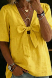 Large Size Seven Quarter Sleeve Bow V-neck Shirt