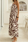 French Zebra Print High Waisted Sleeveless Dress