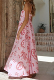 French High Waisted Sleeveless Printed Dress