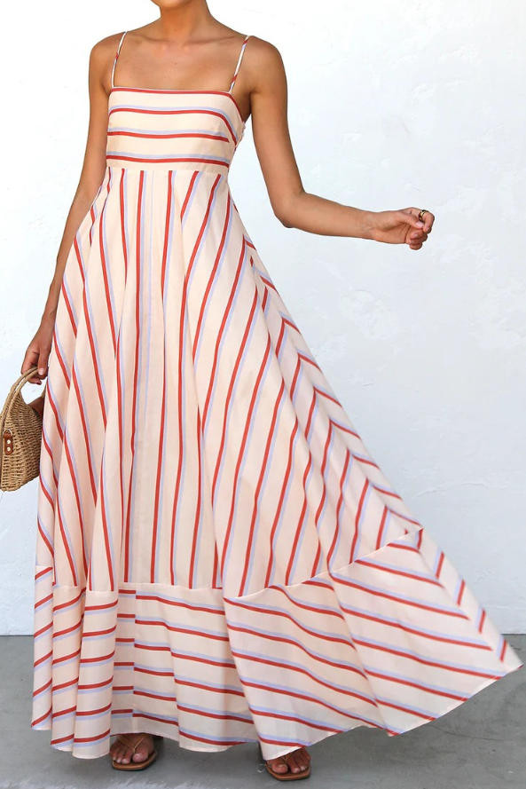 Striped Printed High Waisted Camisole Dress