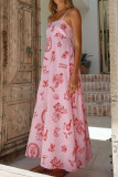 French High Waisted Sleeveless Printed Dress