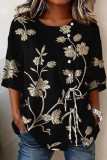 Floral Printed Round Neck Short Sleeved Shirt