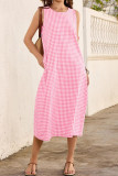 Sleeveless Plaid Printed Pocket Loose Dress