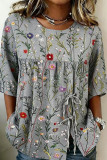 Floral Printed Round Neck Short Sleeved Shirt