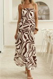French Zebra Print High Waisted Sleeveless Dress