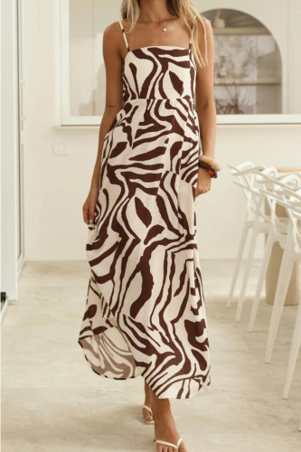 French Zebra Print High Waisted Sleeveless Dress