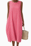 Sleeveless Plaid Printed Pocket Loose Dress