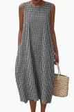Sleeveless Plaid Printed Pocket Loose Dress
