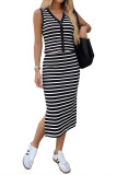 V-neck Button Striped Vest Half Skirt 2-piece Set