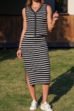 V-neck Button Striped Vest Half Skirt 2-piece Set