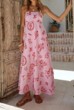 French High Waisted Sleeveless Printed Dress