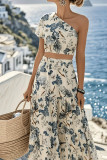 Slant Neck T-shirt Wide Leg Pants 2-piece Set