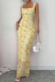 Floral Print Sleeveless Waist Cinching Dress