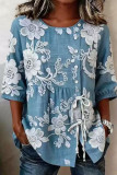 Floral Printed Round Neck Short Sleeved Shirt