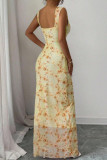 Floral Print Sleeveless Waist Cinching Dress