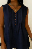 Solid Color Pleated V-neck Sleeveless Vest