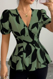 V-neck Bubble Short Sleeves Printed Shirt