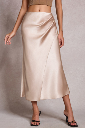 Solid Color Satin High Elastic Waist Skirt