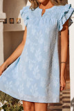 V-neck Ruffled Short Sleeved Pleated Floral Dress