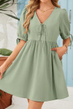 Loose V-neck Lace Up Bubble Short Sleeve Dress