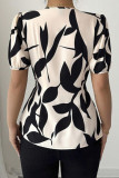 V-neck Bubble Short Sleeves Printed Shirt