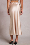 Solid Color Satin High Elastic Waist Skirt