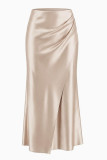 Solid Color Satin High Elastic Waist Skirt
