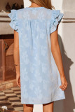 V-neck Ruffled Short Sleeved Pleated Floral Dress