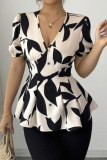 V-neck Bubble Short Sleeves Printed Shirt