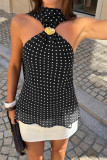 Polka Dot Print Hanging Neck Backless Vest