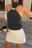 Polka Dot Print Hanging Neck Backless Vest