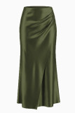 Solid Color Satin High Elastic Waist Skirt