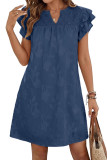 V-neck Ruffled Short Sleeved Pleated Floral Dress