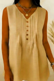 Solid Color Pleated V-neck Sleeveless Vest