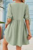 Loose V-neck Lace Up Bubble Short Sleeve Dress