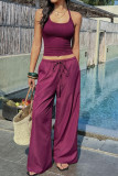 Solid Color Vest Wide Leg Pants 2-piece Set