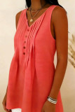 Solid Color Pleated V-neck Sleeveless Vest