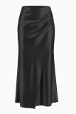 Solid Color Satin High Elastic Waist Skirt