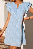 V-neck Ruffled Short Sleeved Pleated Floral Dress