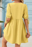 Loose V-neck Lace Up Bubble Short Sleeve Dress