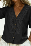 Solid Color V-neck Short Sleeved Button Up Shirt