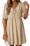 Loose V-neck Lace Up Bubble Short Sleeve Dress