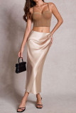 Solid Color Satin High Elastic Waist Skirt