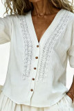 Solid Color V-neck Short Sleeved Button Up Shirt