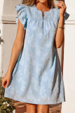 V-neck Ruffled Short Sleeved Pleated Floral Dress