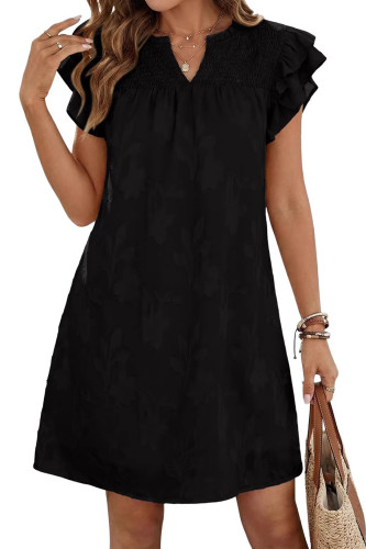 V-neck Ruffled Short Sleeved Pleated Floral Dress