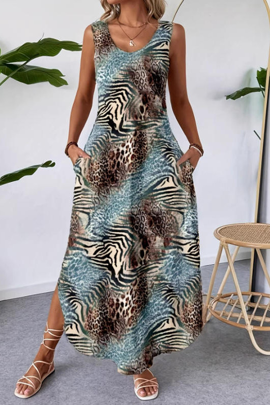 V-neck Loose Tie Dye Printed Dress