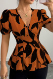 V-neck Bubble Short Sleeves Printed Shirt