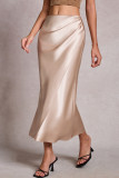 Solid Color Satin High Elastic Waist Skirt
